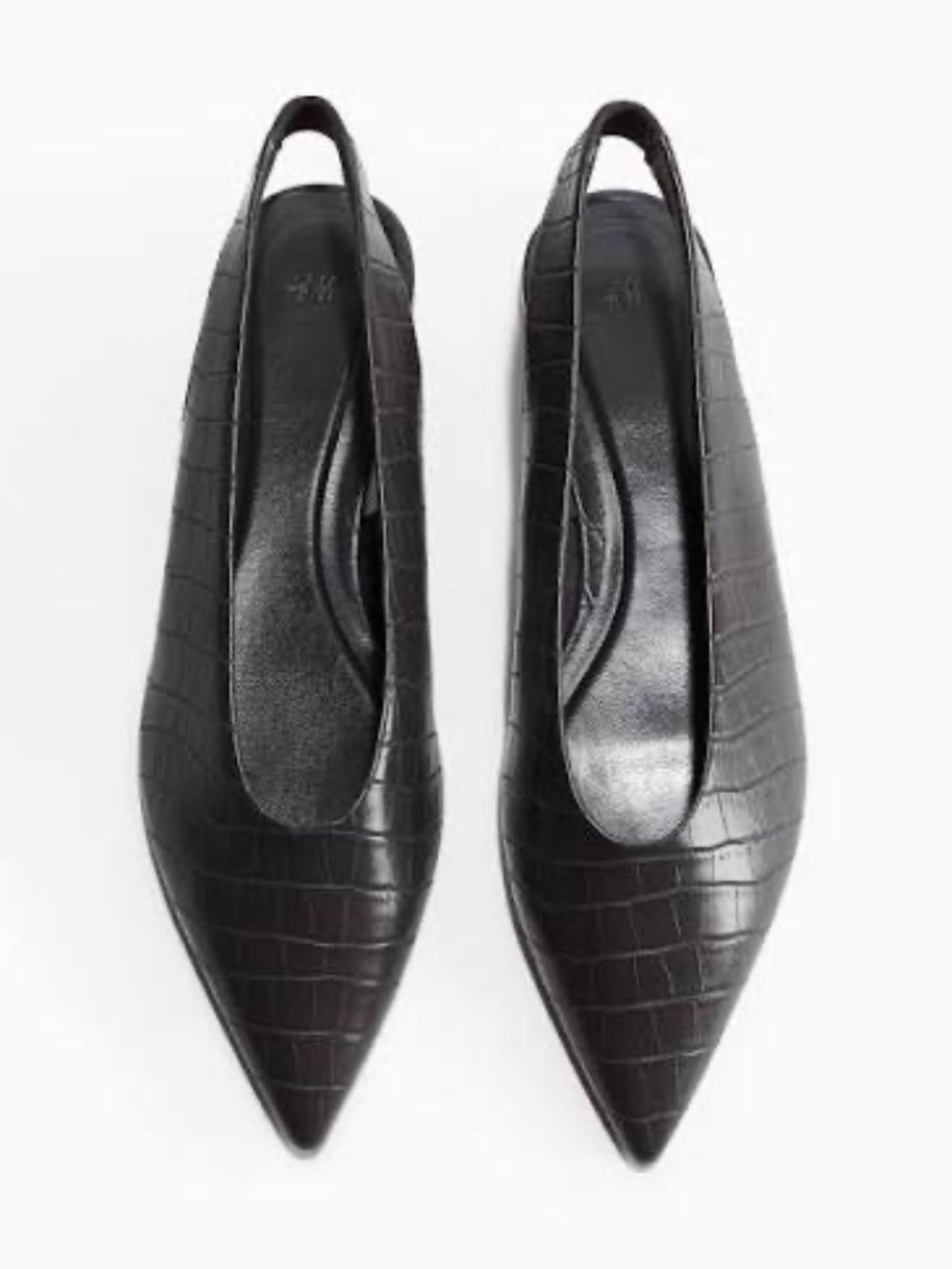 H&M Dark Grey Crocodile Pointed Slingbacks - Size 9